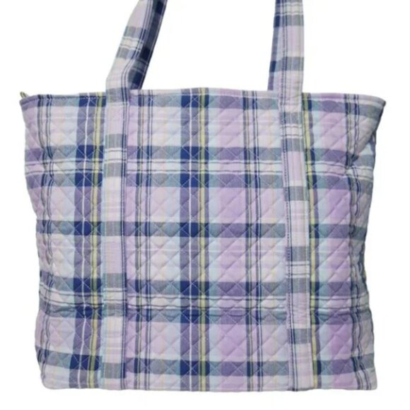 Vera Bradley Vera Tote Quilted Handbag Weekender Amethyst Plaid Travel NWT - Picture 4 of 9